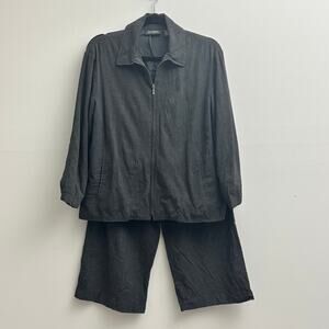 Wool Gray 3/4 Sleeve Zip Lightweight Jacket & Wide Leg Pant Set Women's Size 10